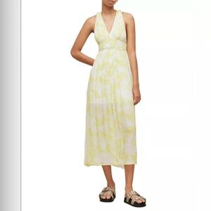 AllSaints White and Pale Yellow Halter Midi Dress